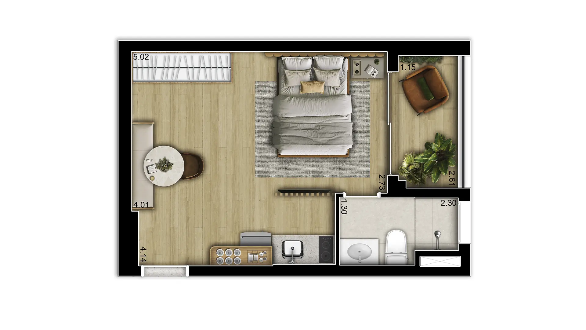 Planta Ilustrada da Planta Studio – 30m²